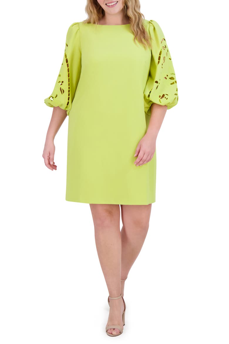 Signature Eyelet Embroidered Shift Dress, Main, color, PEAR