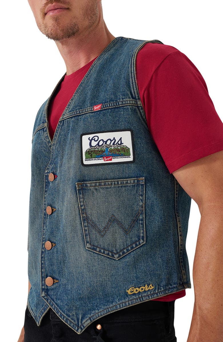 Wrangler Embroidered Denim Vest, Alternate, color, Indigo Buff