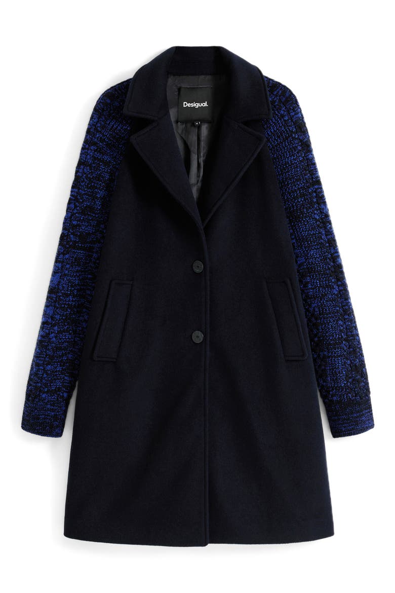 Mixed Media Longline Overcoat, Alternate, color, DARK BLUE