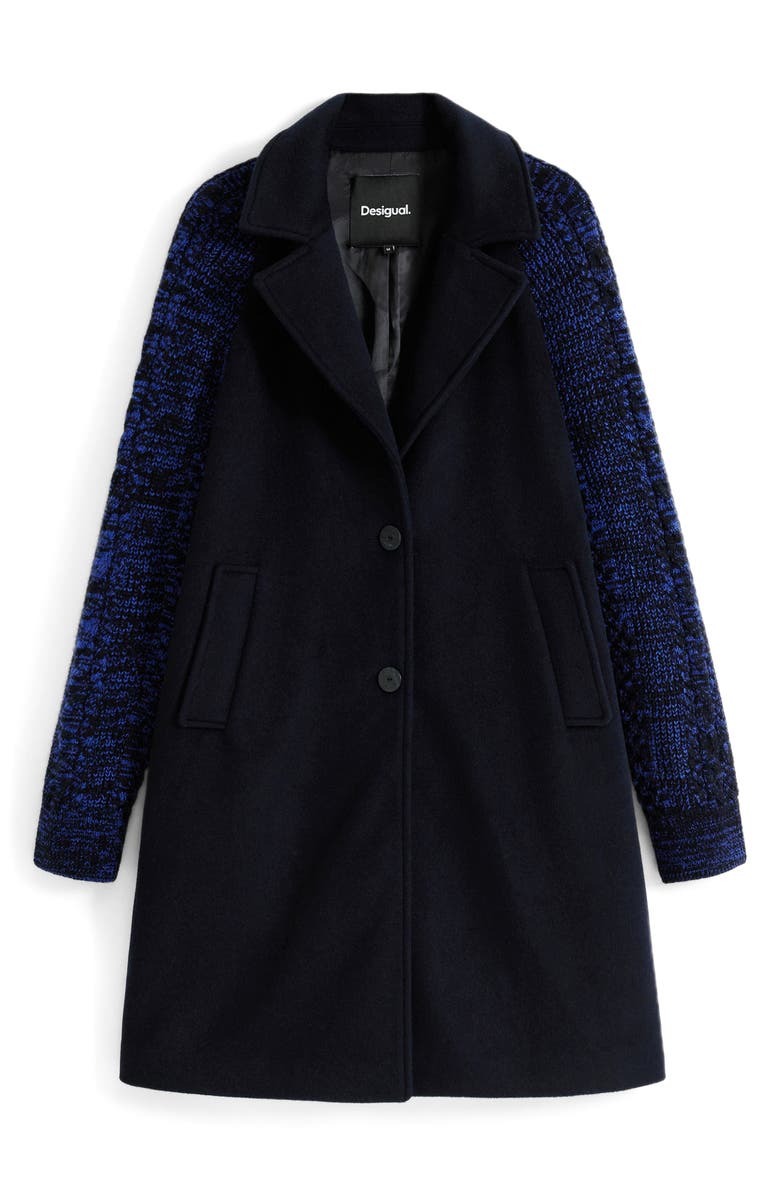 Desigual Mixed Media Longline Overcoat, Alternate, color, Dark Blue