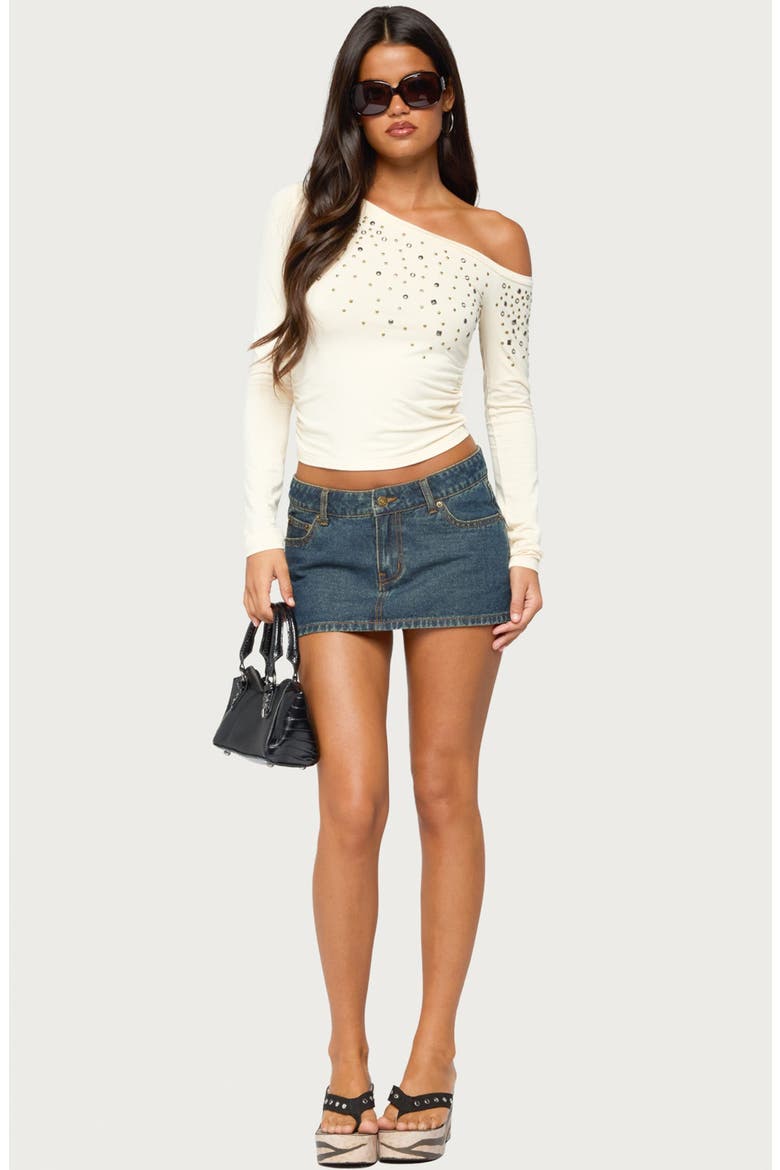 Hetty Studded Off-the-Shoulder Top, Alternate, color, BEIGE