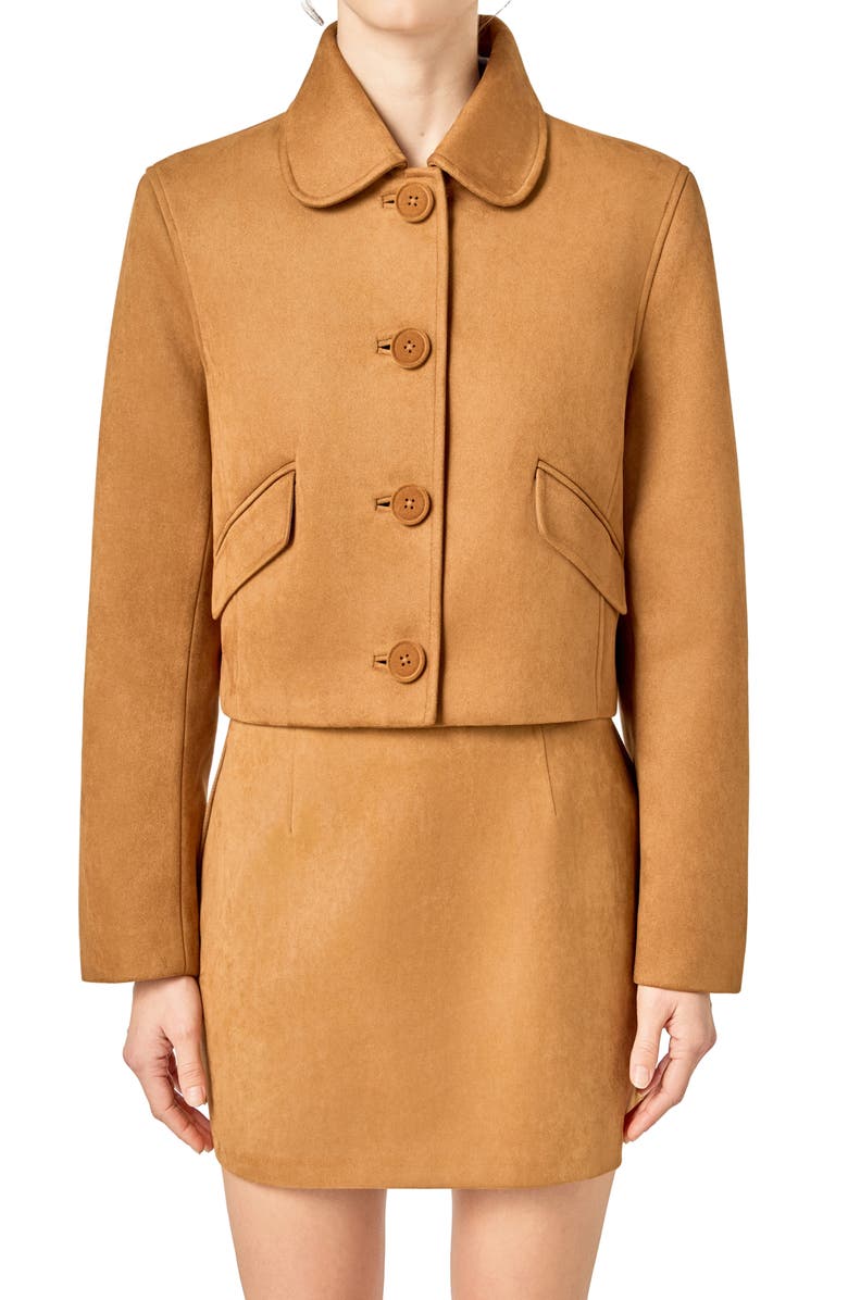 English Factory Faux Suede Jacket, Alternate, color, Camel