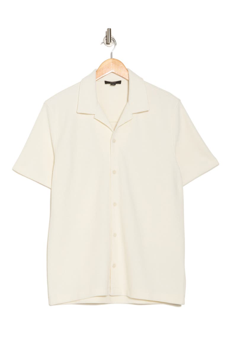 Bouclé Short Sleeve Button-Up Shirt, Alternate, color, OFF WHITE