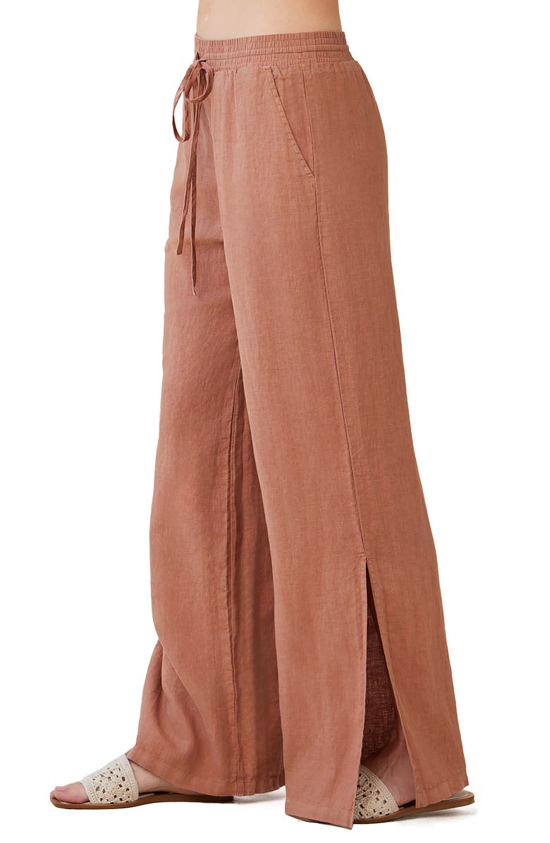 Bella Dahl Side Slit Wide Leg Linen Drawstring Pants, Alternate, color, 