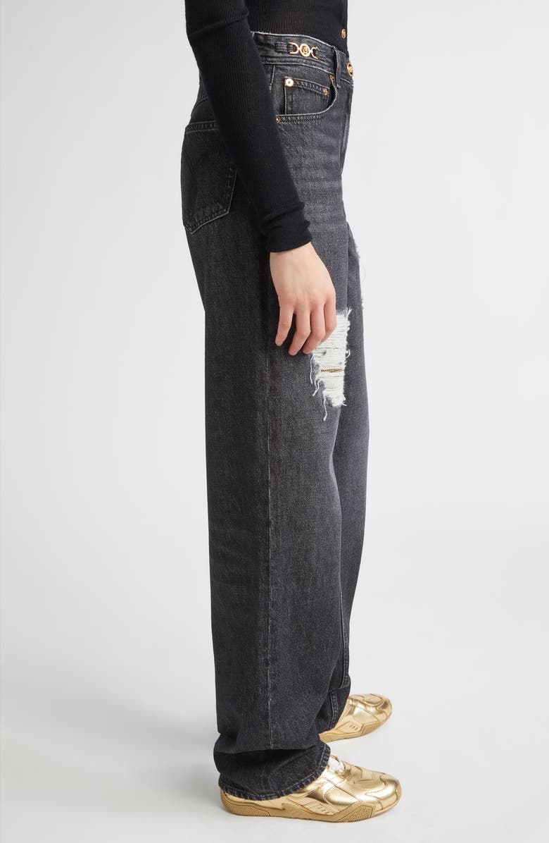 Versace Rip & Repair Straight Leg Jeans, Alternate, color, Black