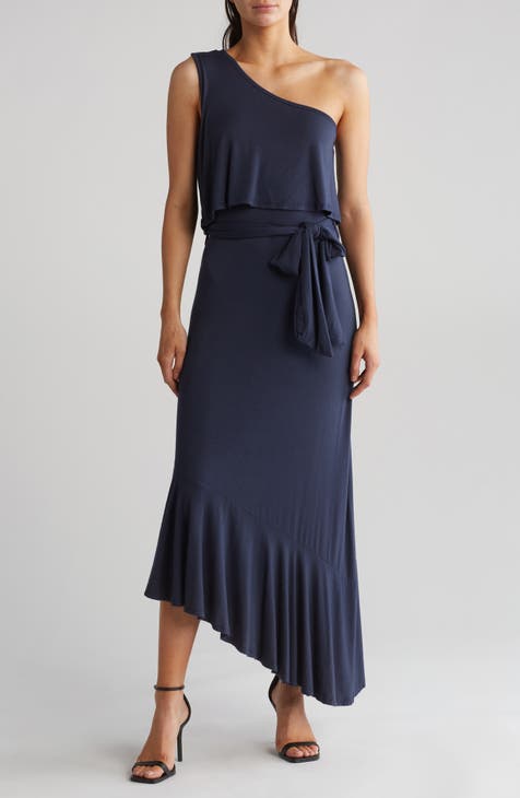 Asymmetric Tie Waist One-Shoulder Dress