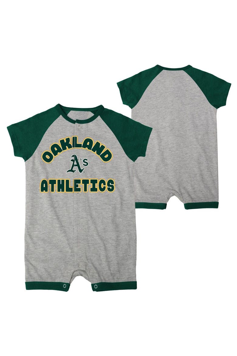 Infant  Heather Gray Oakland Athletics Extra Base Hit Raglan Full-Snap Romper, Main, color, Heather Gray