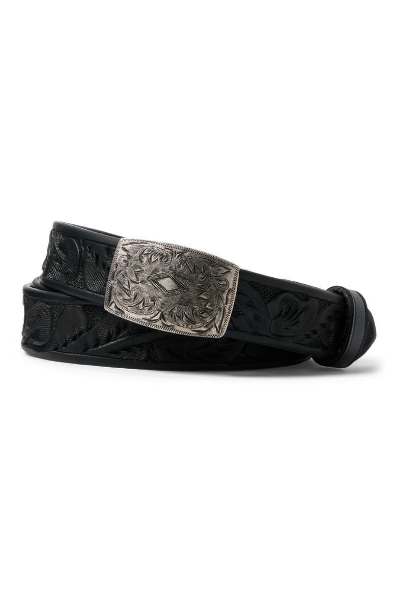 Coleman Tooled Leather Belt, Main, color, BLACK