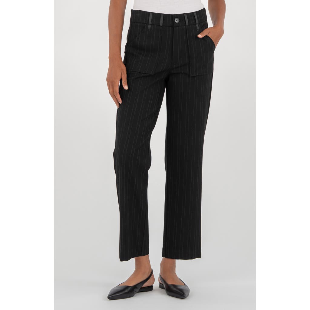 Kut From The Kloth Faye High Waist Pinstripe Ankle Wide Leg Pants In Black