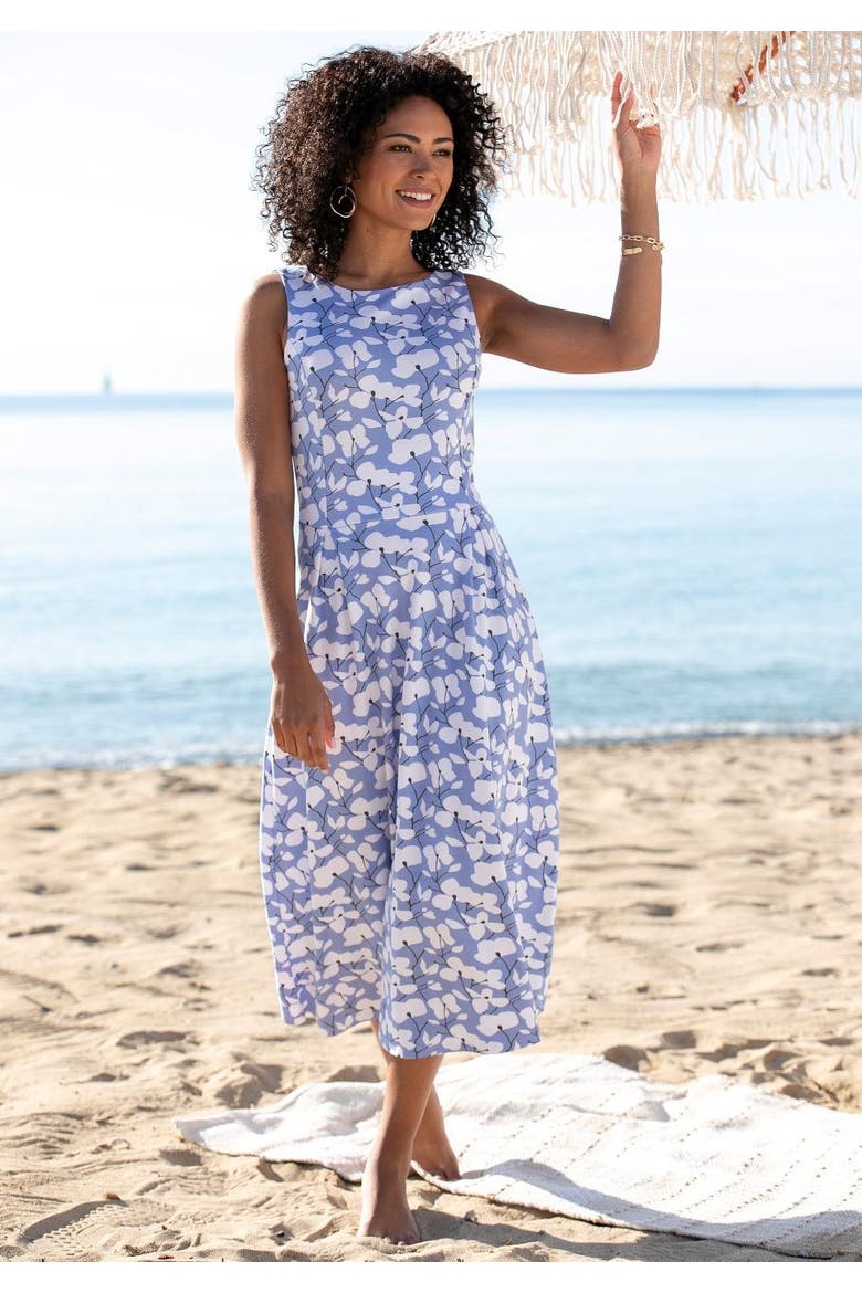 Sleeveless A-Line Dress, Alternate, color, Blue-Printed
