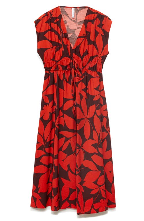 Mango Print Tie Waist Dress In Red