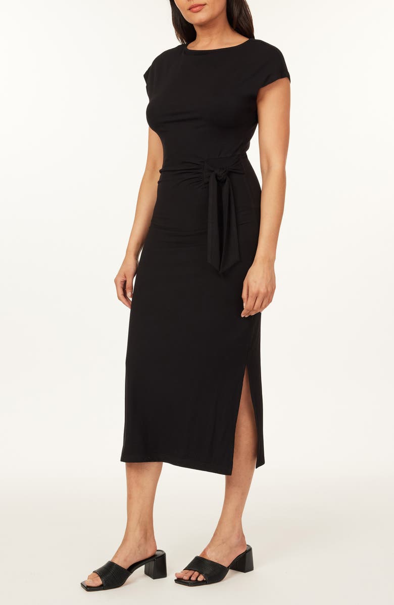Scotch & Soda Cap Sleeve Midi Dress, Alternate, color, Black