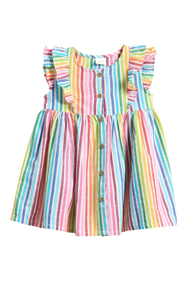 Kids' Rainbow Stripe Flutter Sleeve Dress, Main, color, PINK MULTI