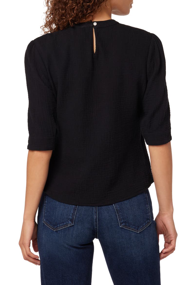 Shira Puff Sleeve Cotton Top, Alternate, color, JET BLACK