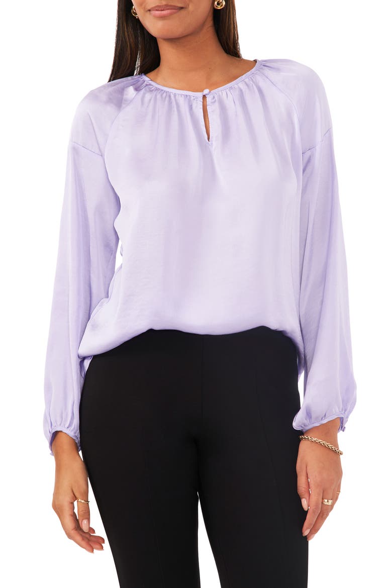 Keyhole Satin Peasant Blouse, Main, color, LILAC
