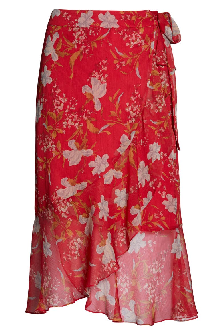 Ruffled Faux Wrap Skirt, Alternate, color, CORAL SUNSET