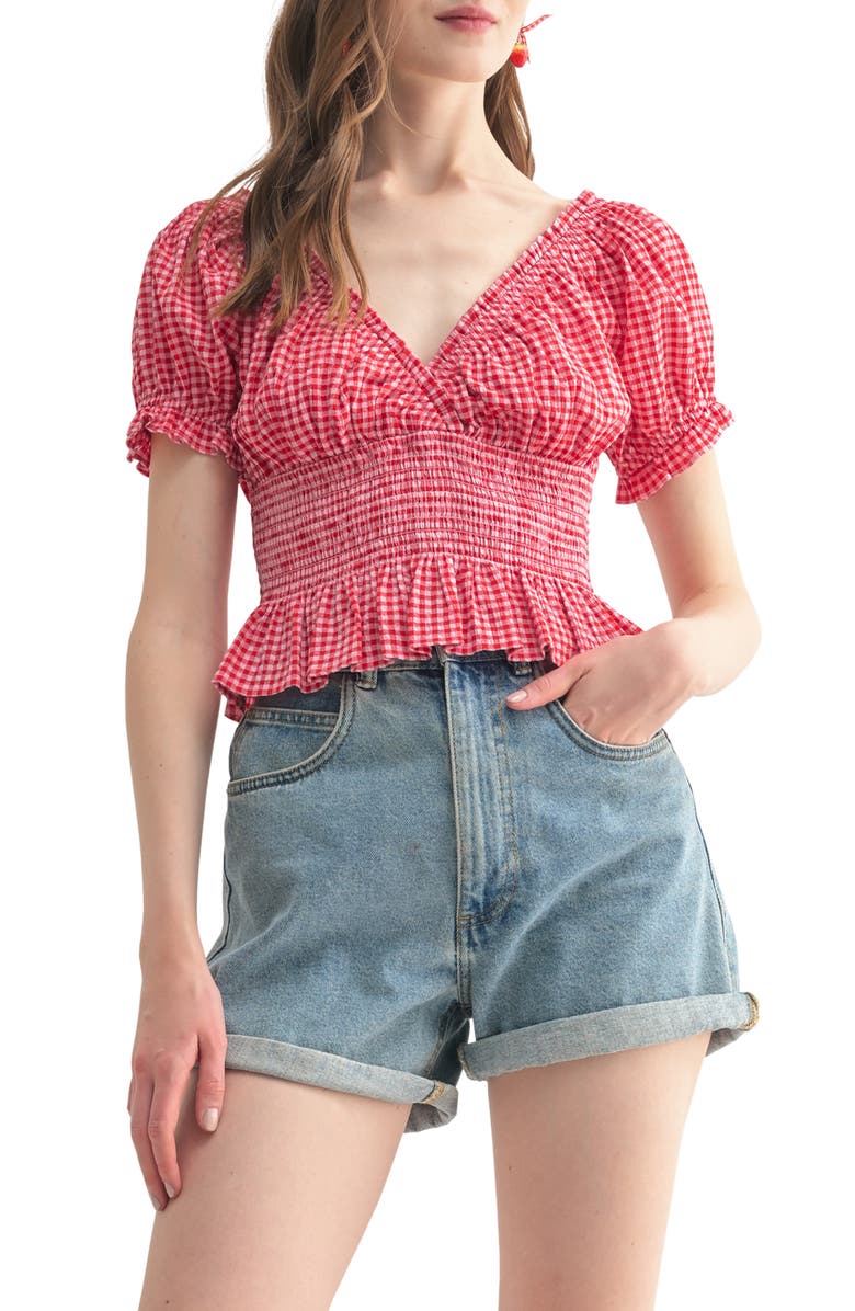 All in Favor Cotton Blend Gingham Top, Main, color,