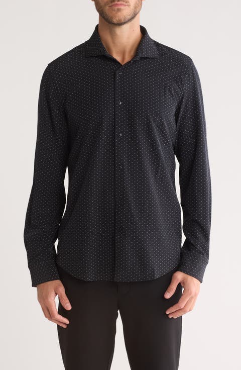 Polka Dot Print Long Sleeve Tech Button-Up Shirt