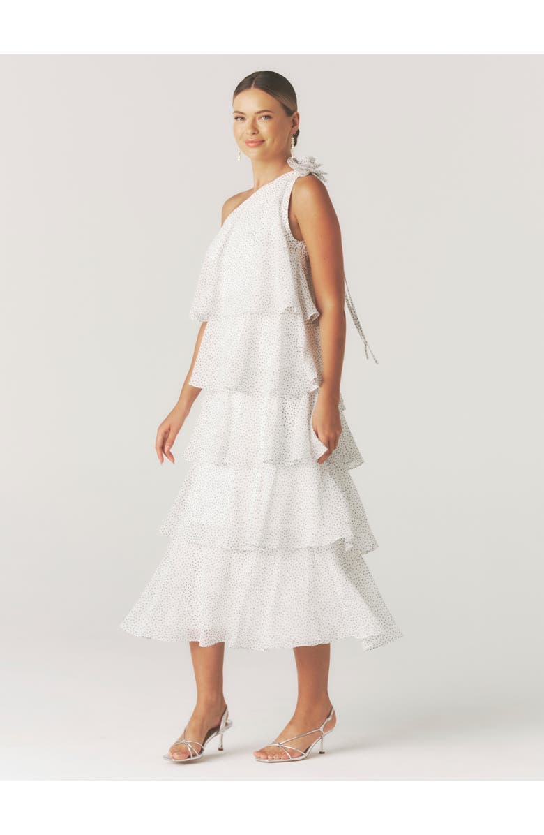 Six Stories Amora Corsage Detail Tiered Midaxi Dress, Alternate, color, White