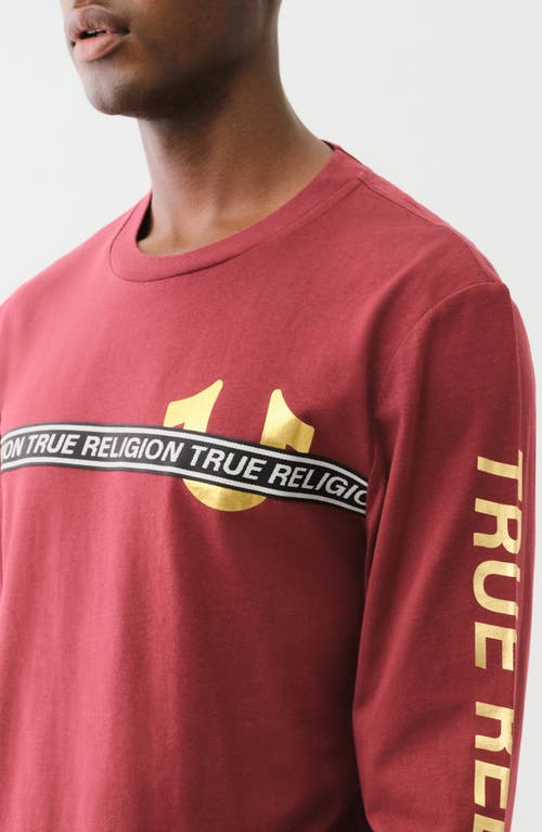 True Religion Foil Taping Long Sleeve Cotton Graphic T-shirt In Chocolate Truffle