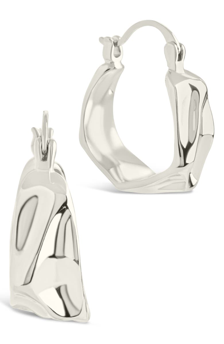 Sterling Forever Hampton Molten Micro Hoop Earrings, Main, color, Silver