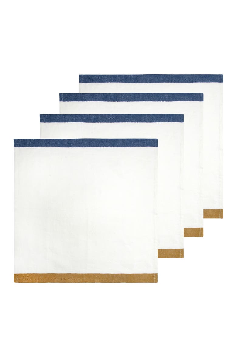 Paris White Napkins - Set of 4, Main, color, Blue, Mustard 20" x 20"