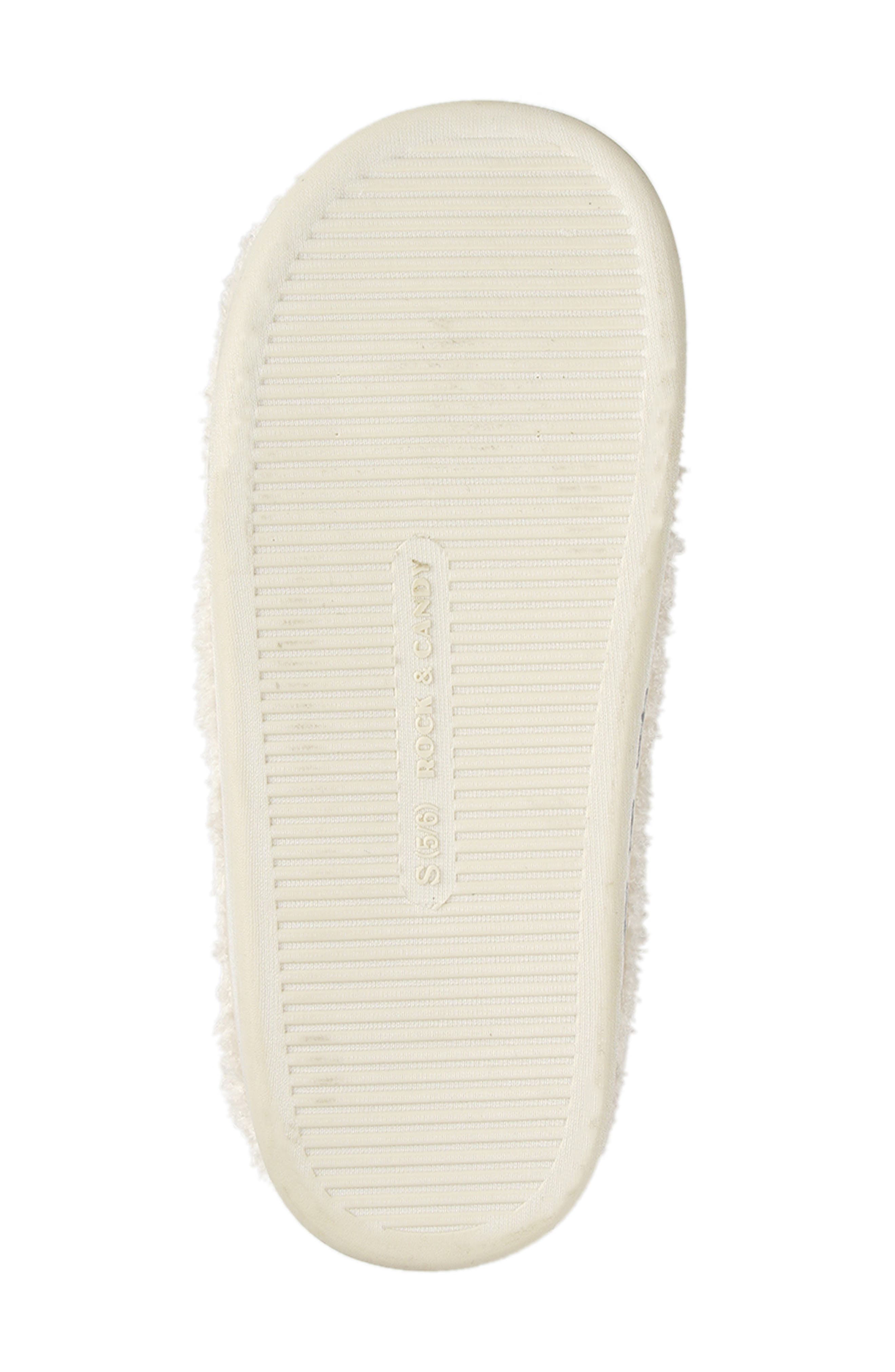 ROCK AND CANDY Embroidered Faux Fur Scuff Slippers, Alternate, color, White Fabric