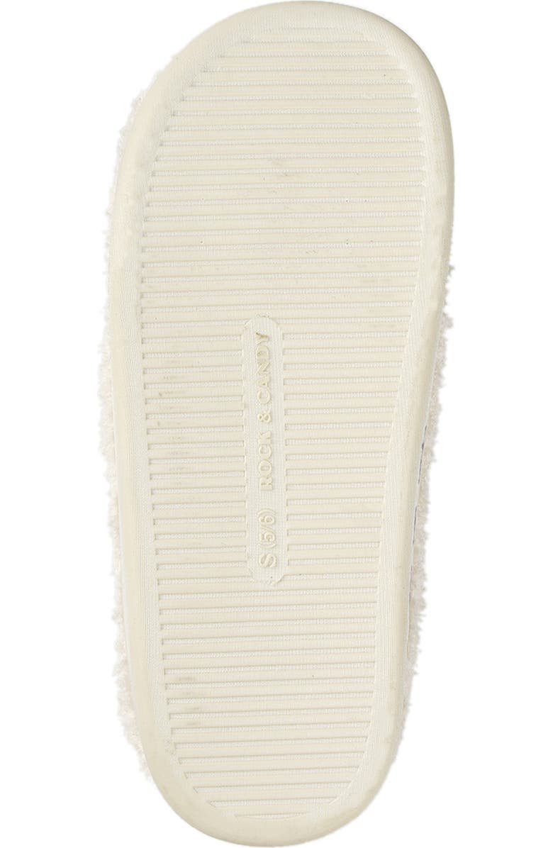 ROCK AND CANDY Embroidered Faux Fur Scuff Slippers, Alternate, color, White Fabric