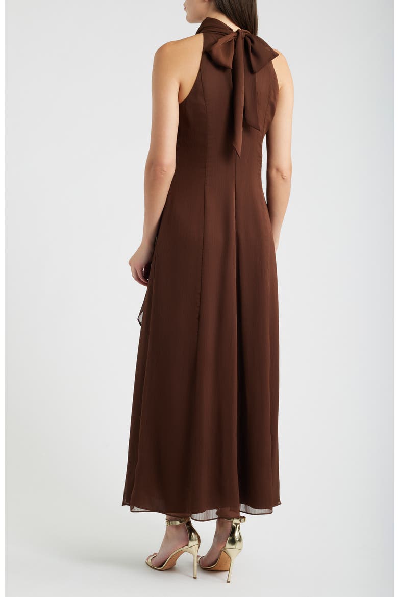 Cascade Ruffle Halter Gown, Alternate, color, CHOCOLATE