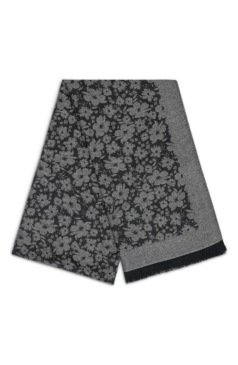 KARL LAGERFELD PARIS Metallic Daisy Evening Wrap Scarf, Alternate, color, Black
