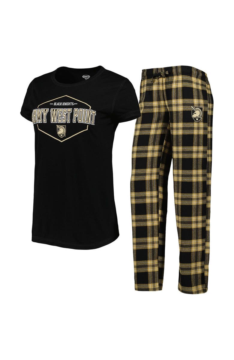 CONCEPTS SPORT Women's Concepts Sport Black/Gold Army Black Knights Badge T-Shirt & Flannel Pants Sleep Set, Main, color, 