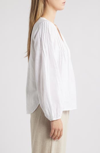 Costalina Pintuck Linen Peasant Top