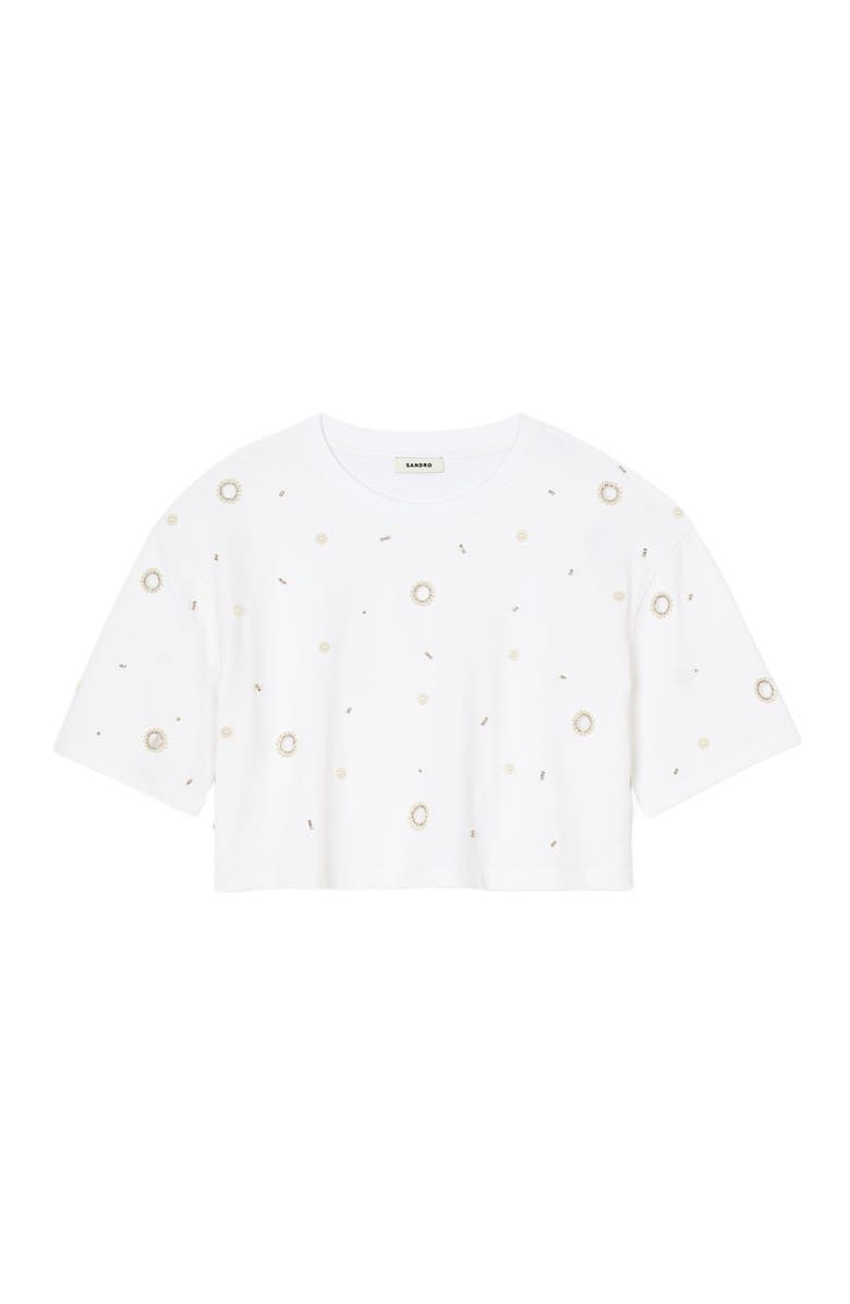 SANDRO Cropped pearl bead T-shirt, Alternate, color, White