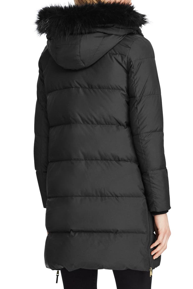 Faux Fur Trim Quilted Hooded Down & Feather Parka, Alternate, color, BLACK