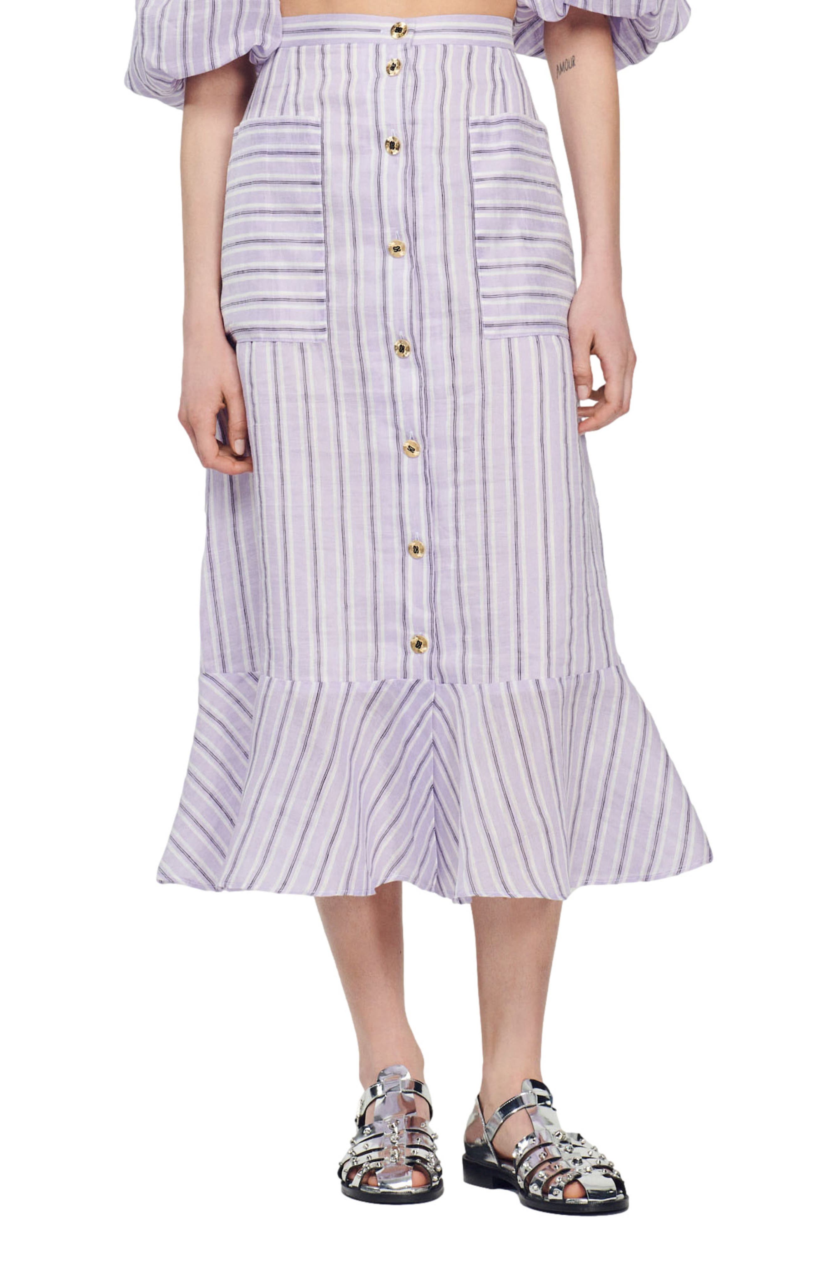 SANDRO Blondy Stripe Linen Blend Skirt