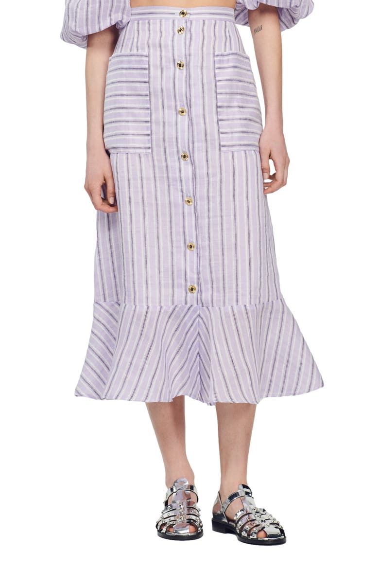 Blondy Stripe Linen Blend Skirt, Main, color, LILAS / NOIR