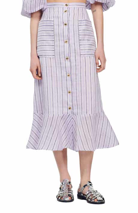 SANDRO Blondy Stripe Linen Blend Skirt