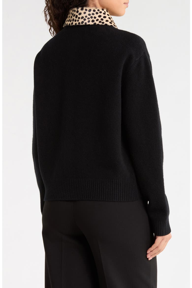 Removable Cheetah Collar Stretch Wool Cardigan, Alternate, color, BLACK