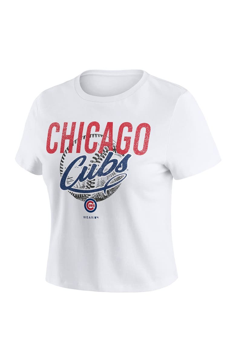 WEAR by Erin Andrews Women's WEAR by Erin Andrews White Chicago Cubs Distressed Cropped Baby T-Shirt, Alternate, color, White