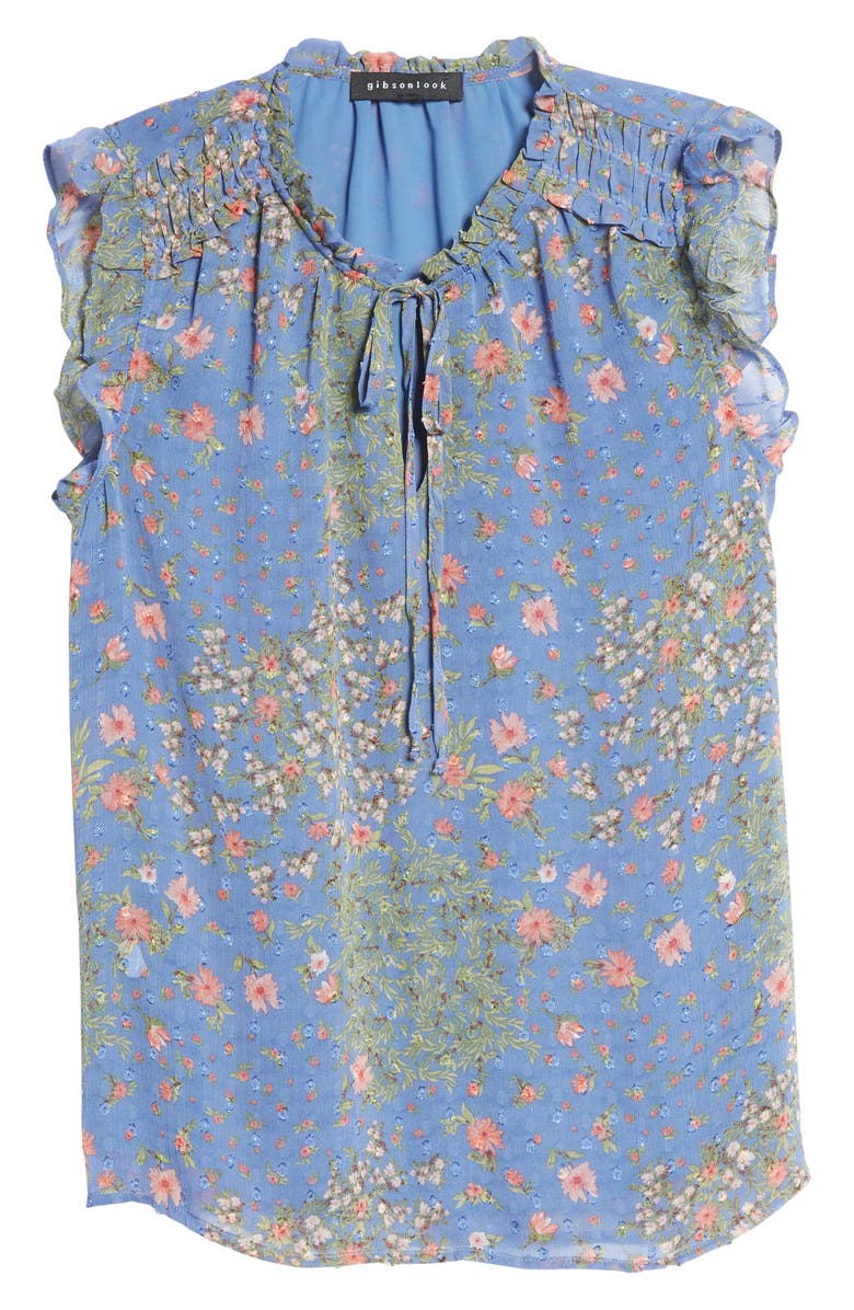 GIBSONLOOK Ruffle Tie Neck Floral Blouse, Alternate, color, 