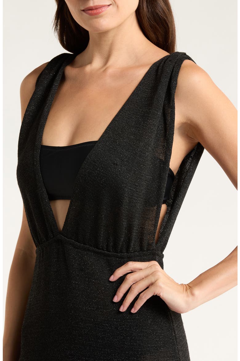 Plunge Neck Maxi Cover-Up Sweater Dress, Alternate, color, BLACK