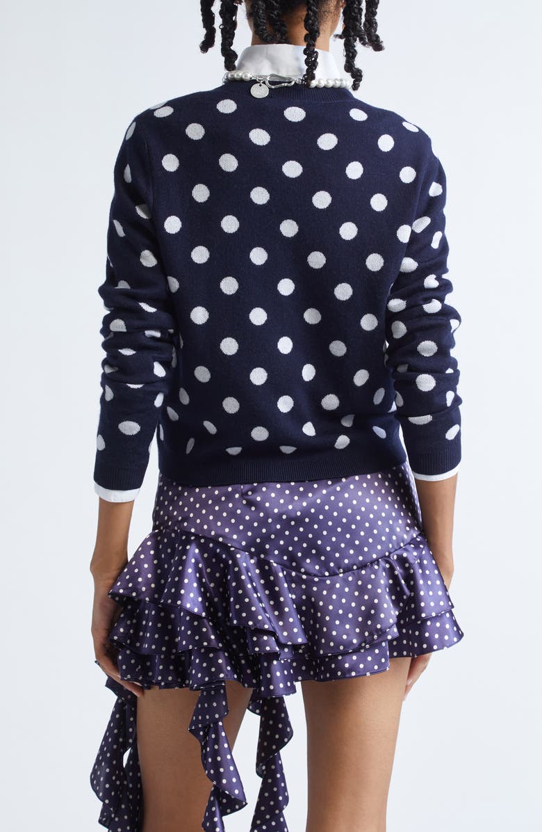 Sandy Liang Cairo Polka Dot Wool Cardigan, Alternate, color, Navy