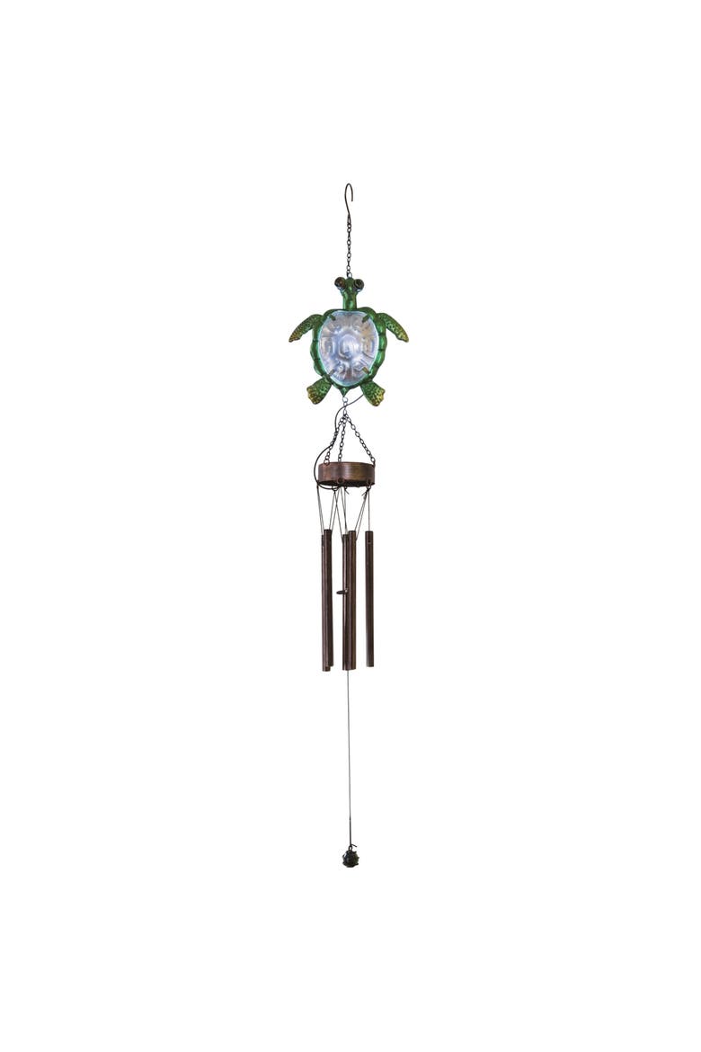 39.50 Inch Bronze Spring Tropical Turtle Wind Chime with Bells Perfect for Spring Decor, Main, color, Green