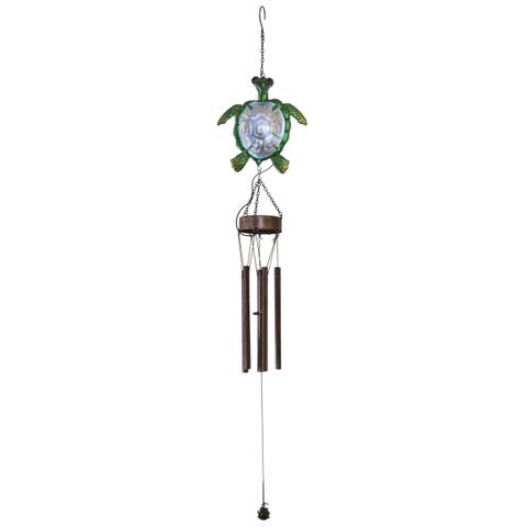 39.50 Inch Bronze Spring Tropical Turtle Wind Chime with Bells Perfect for Spring Decor