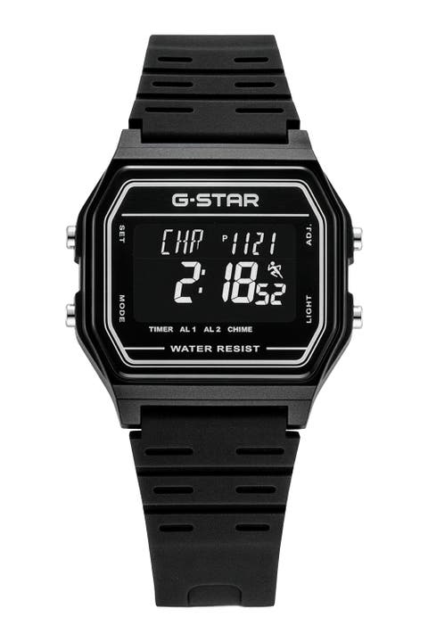 Gridline Digital Watch - 42mm, Black Case, Black Silicone Strap