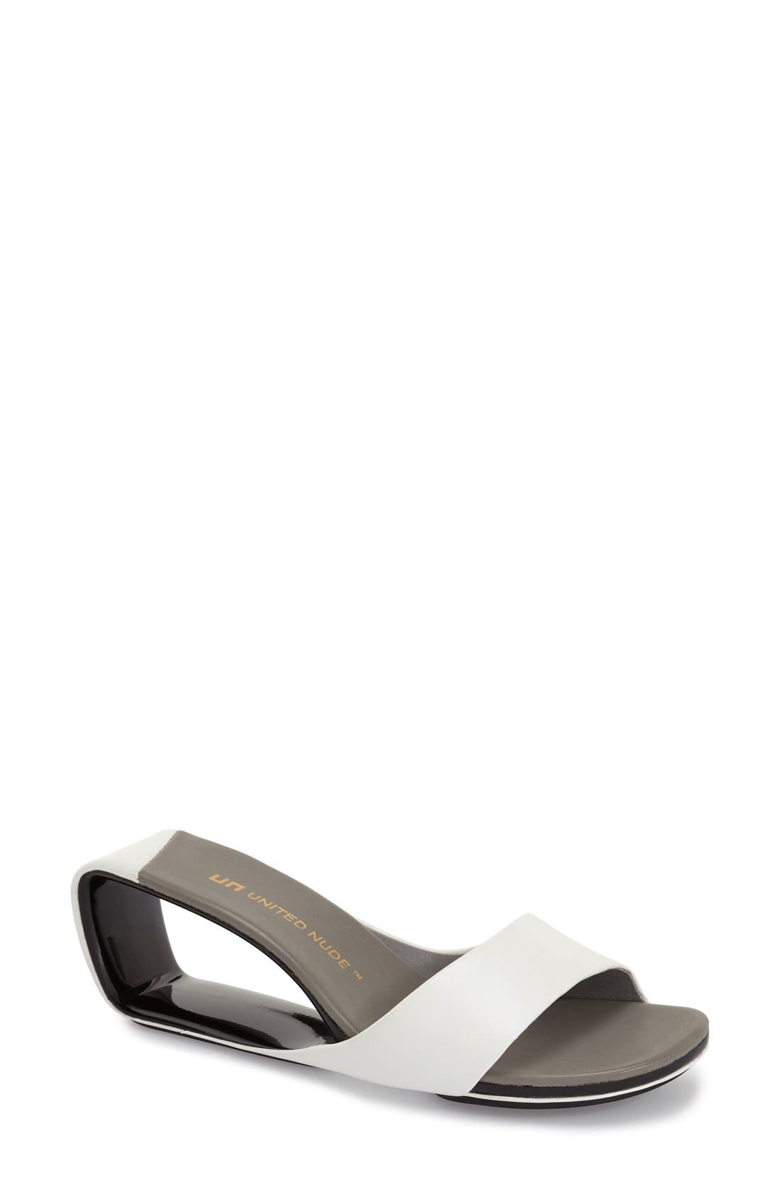 Collection 'Möbius' Stingray-Embossed Leather Sandal, Main, color, WHITE/ BLACK