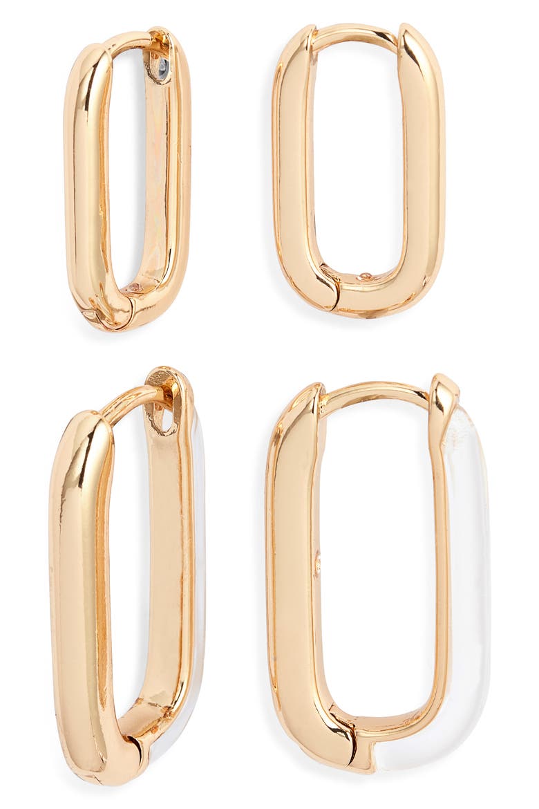 Set of 2 Oval Hoop Earrings, Main, color, CLEAR- GOLD