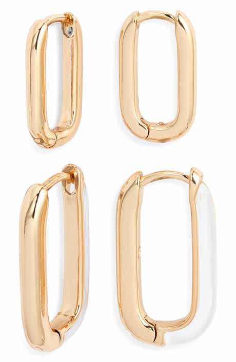 Open Edit Set of 2 Oval Hoop Earrings