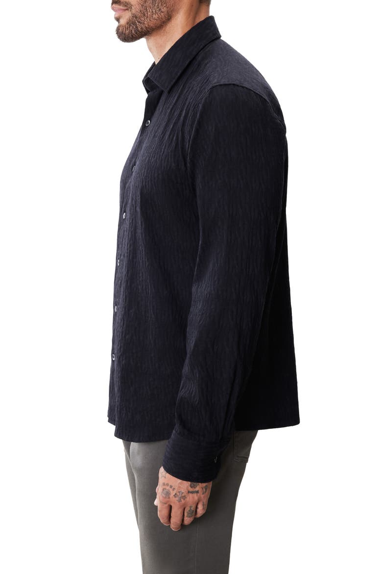 Calyx Black Puckered Stretch Cotton Blend Button-Up Shirt, Alternate, color, BLACK
