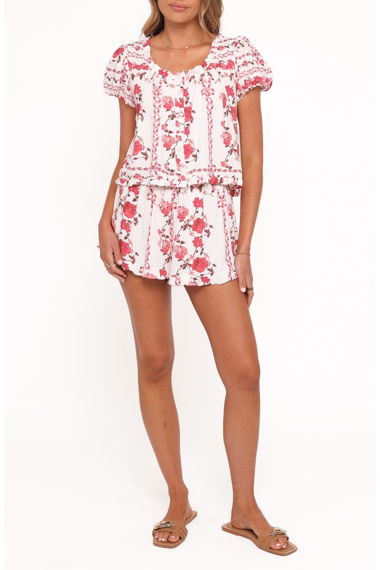 Solana Floral Button-Up Top & Shorts Set, Main, color, RED ROSE